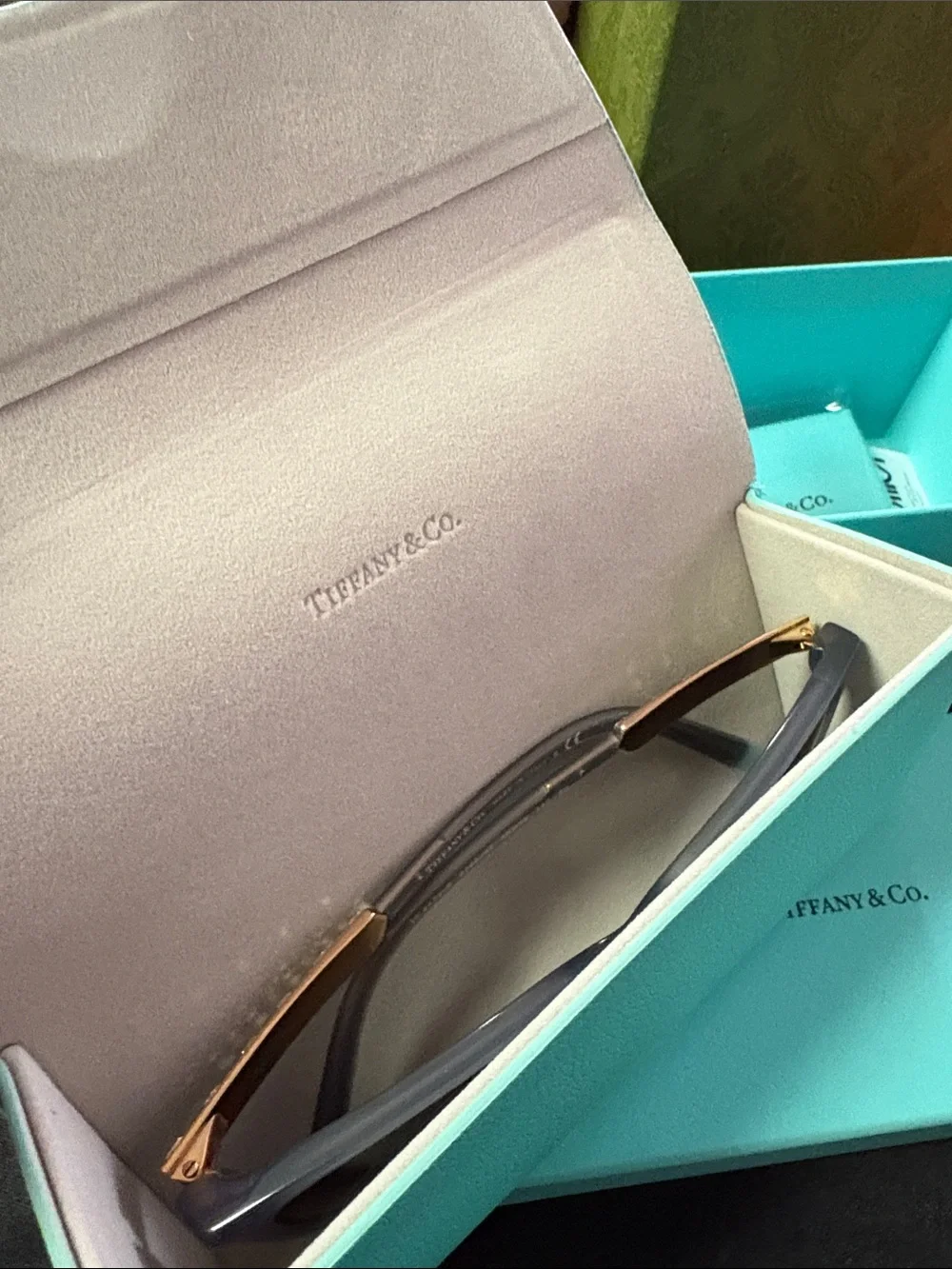 NEW Full Set! Tiffany & Co Sunglasses TF4174. Opal Gray Gold Crystals  54mm